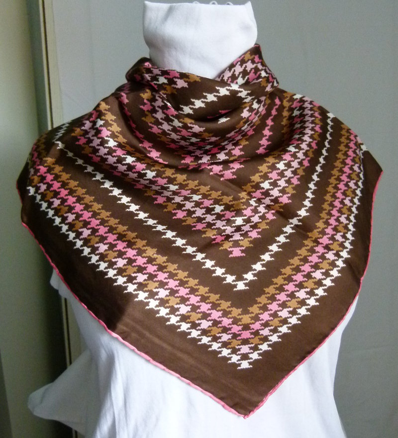 Halstuch mit Hahnentritt-Muster, rosa braun nude, Vintage Retro Mori