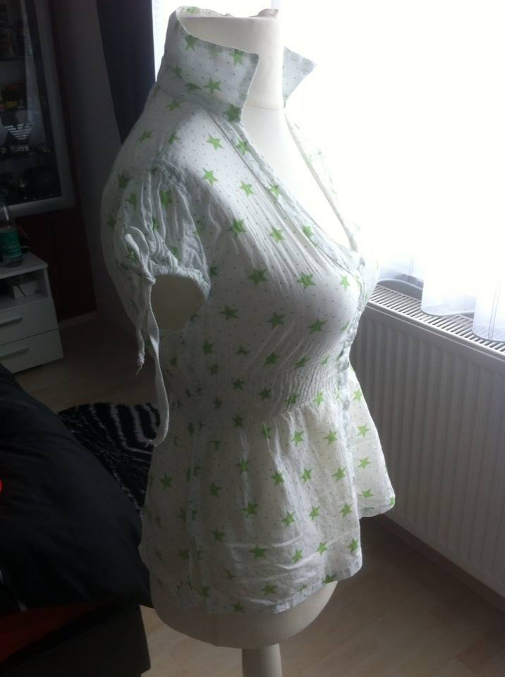 leichte Sommerbluse - green - star - Bluse tailliert neuwertig Gr. M / 38 #Rockabilly #Babydoll #sternchen / Tally Weijl