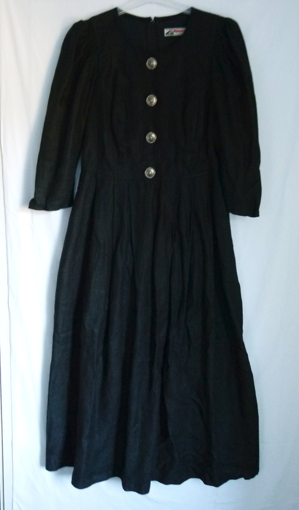 Trachten Kleid mit Leinen Anteil, schwarz, Folklore Landhaus Dark Mori Cottagecore Retro Vintage