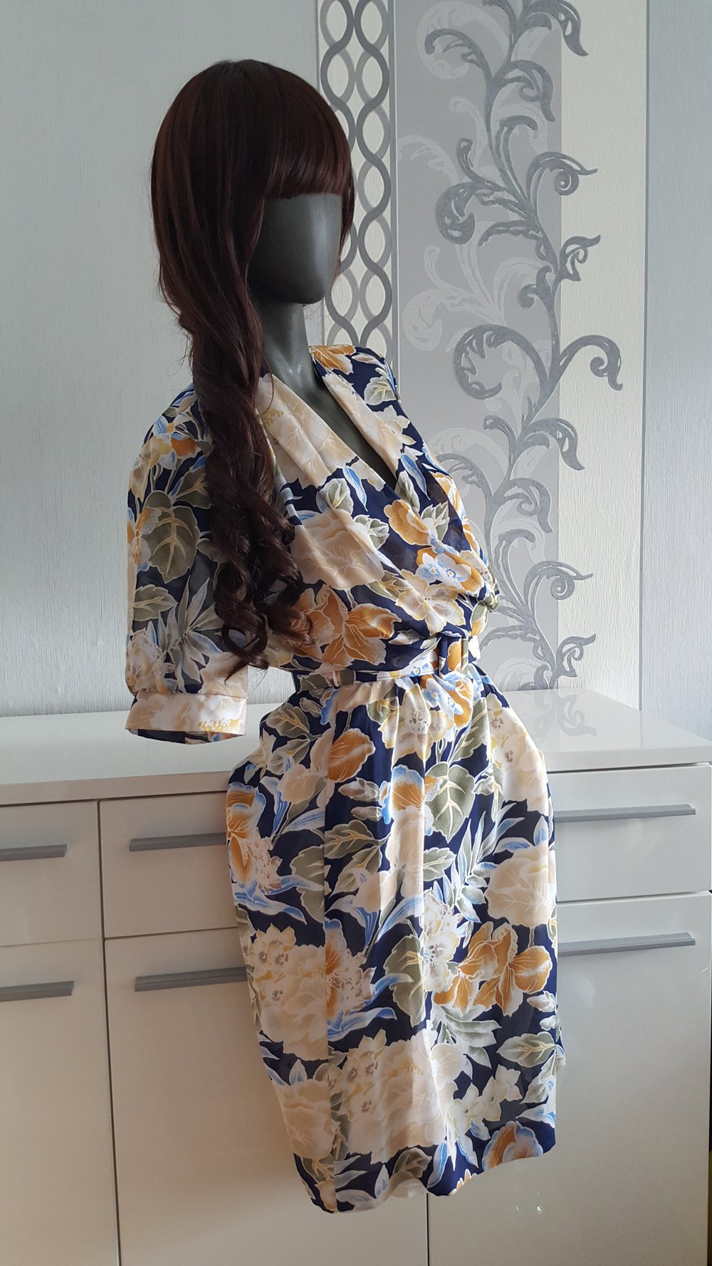 Vintage Kleid blumig mit Gürtel Nostalgie Klassisch 38 40 12 M L