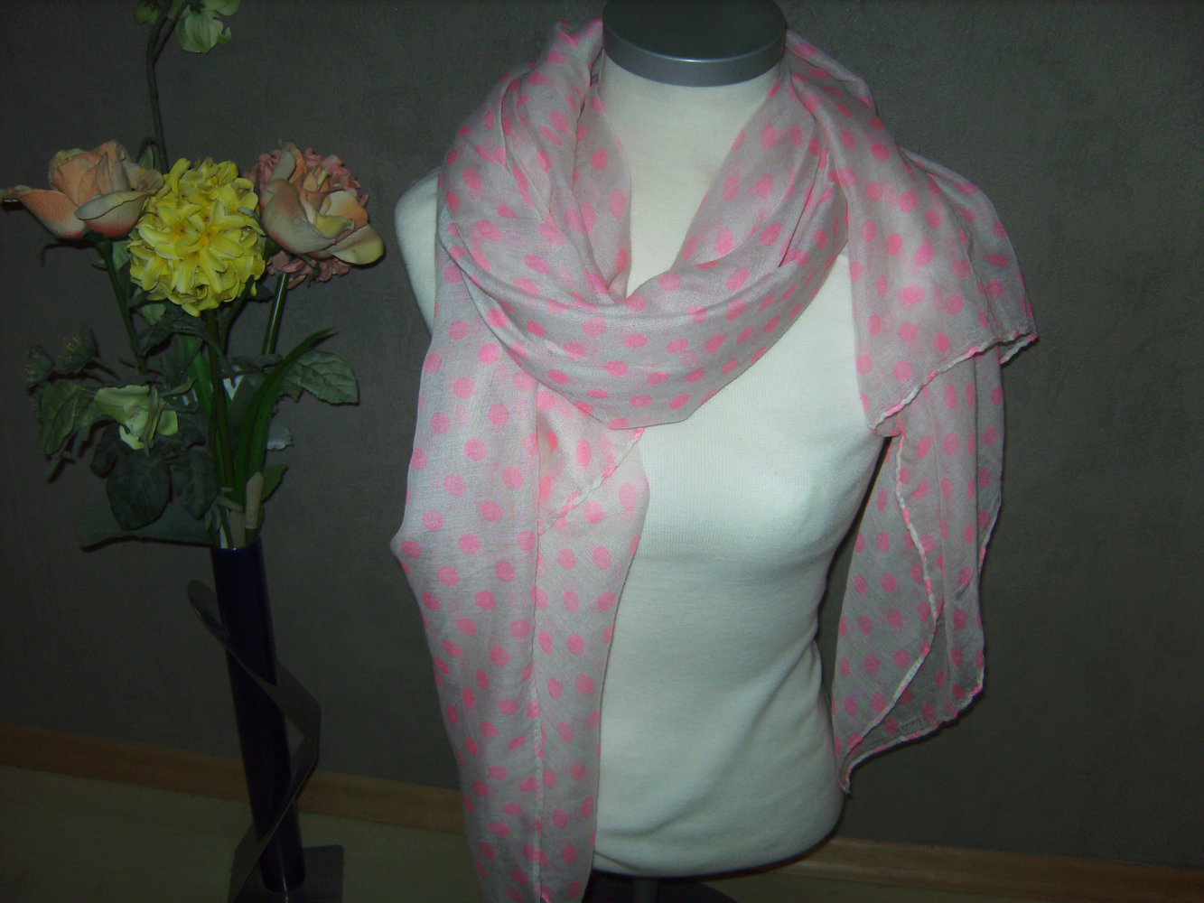 Tuch rosè Poladots, Colour Blocking, XL Schal lace/semitransparent, neonfarben