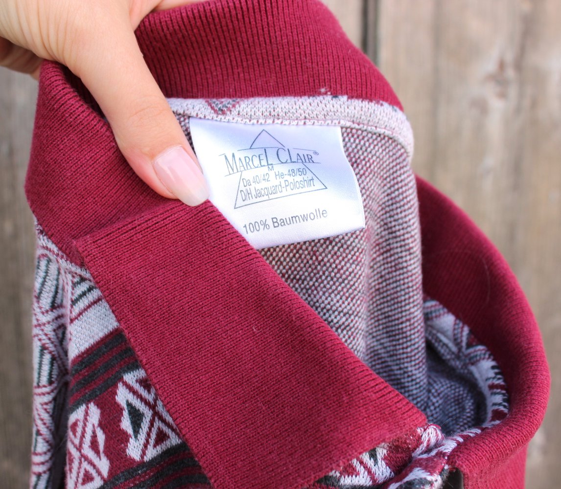 creme rot grauer Vintage Pullover mit Aztekenmuster, Marcel Clair, Größe 40/42