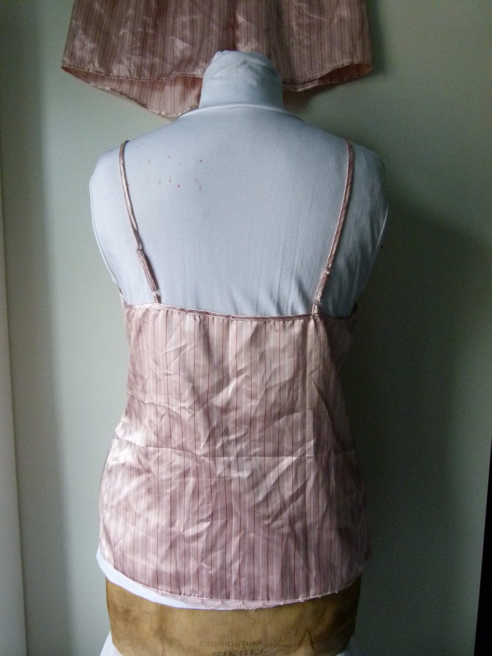 Satin Nachtwäsche Set, Shorty Shorts & Top, 2-teilig, altrosa bordeaux weiß gestreift, mit Spitze, Boho Mori Sommer Goa Festival
