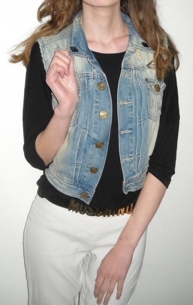 H&M Jeans Weste Nieten Studs Ombre Farbverlauf Acid moon washed Denim Jacke ärmellos XS S M 34 36 38 Used Oversized Blogger