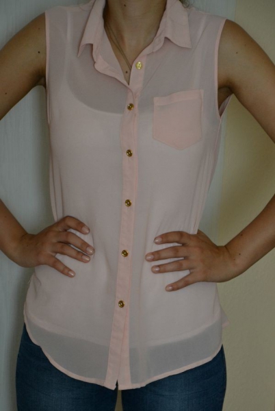 Peach rosa Bluse Chiffon transparent Blogger mit Kragen 34 XS NEU
