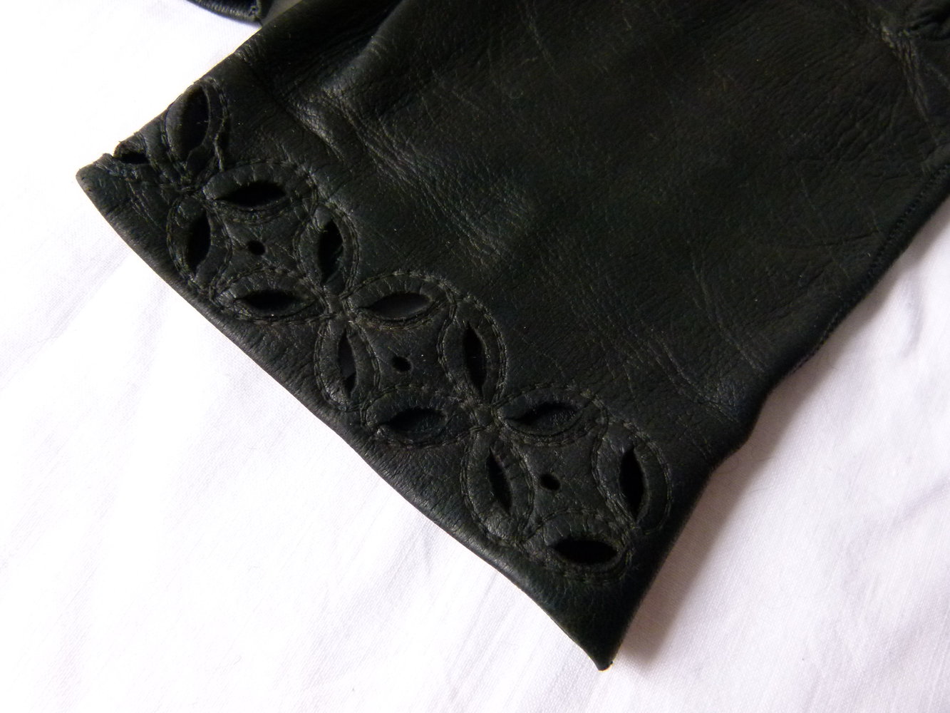 Leder Handschuhe, True Vintage, schwarz, Gothic Retro Boho Rockabilly Mori 60s 50s