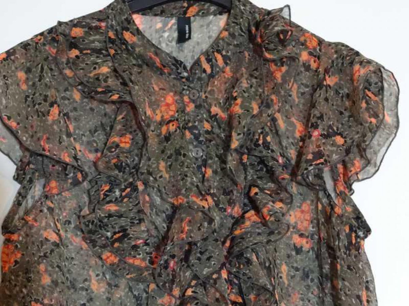 Ärmellose Rüschenbluse Transparent Sommer Gr. 40 Gr. M