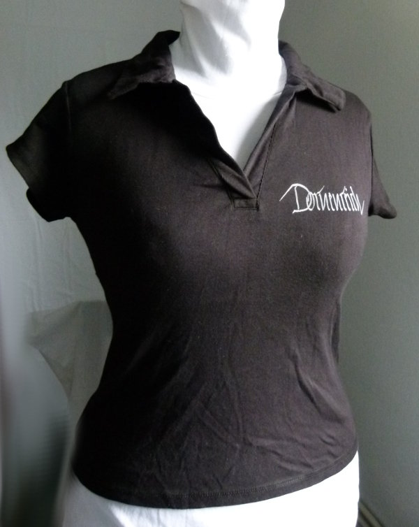 Dornenreich Girlie Poloshirt, schwarz mit silbernen Schriftzug, Gothic Metal Alternative Dark Bandshirt 