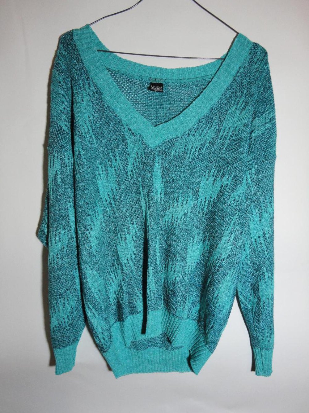 Türkiser Strickpullover Vintage V-Ausschnitt Gr. M
