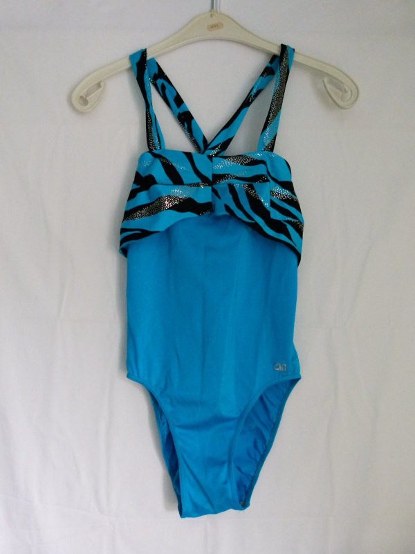 Badeanzug aus den 80ern, türkis schwarz silber, mit Bandeau, Vintage Retro 80s Sommer Strand Festival Goa