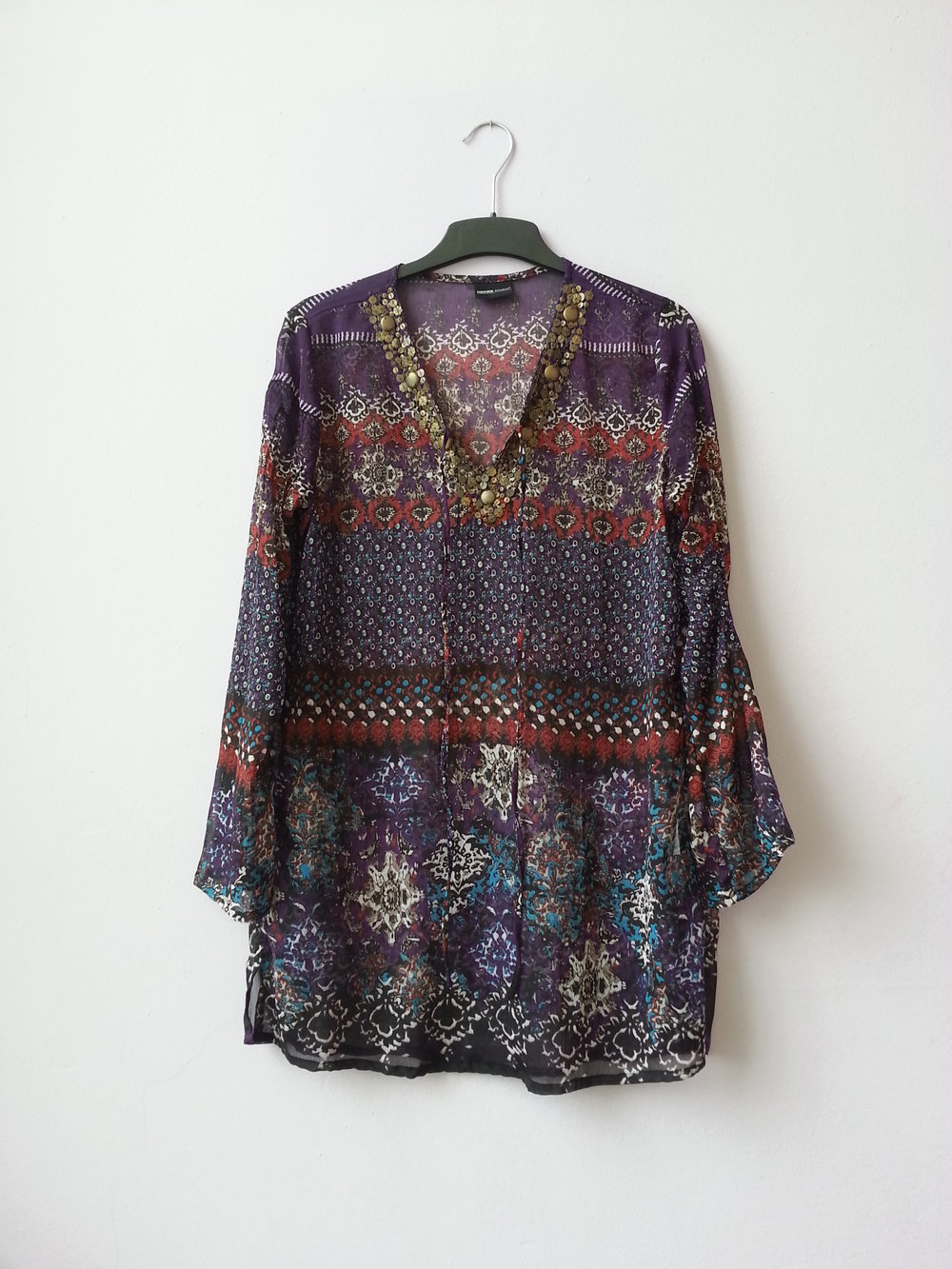 Tunika Bluse Strandkleid bunt Muster Applikationen 38