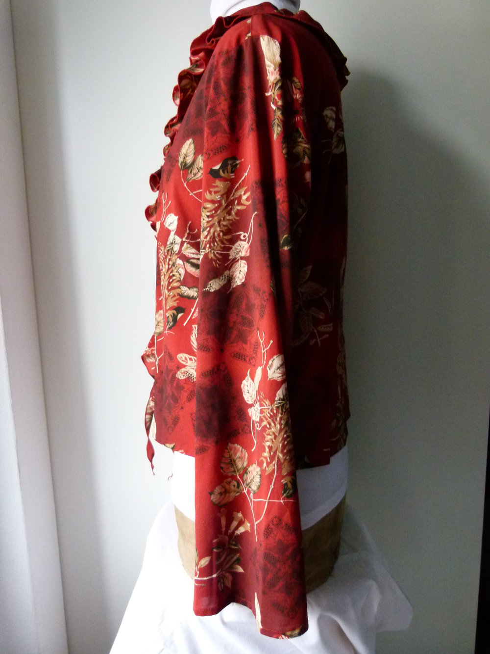Rüschen Bluse mit Blumenmuster, dunkelrot herbstliche Farben, Boho Mori Goa Elfen Festival Lagenlook
