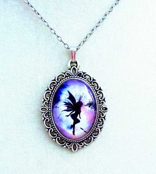 Kette Elfe Fee schwarz bunt silberfarben Gothic emo rockabilly
