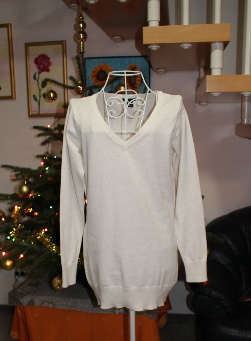335. Langer Pullover/kurzes Kleid von H&M, Gr. 40/M, Farbe wollweiß