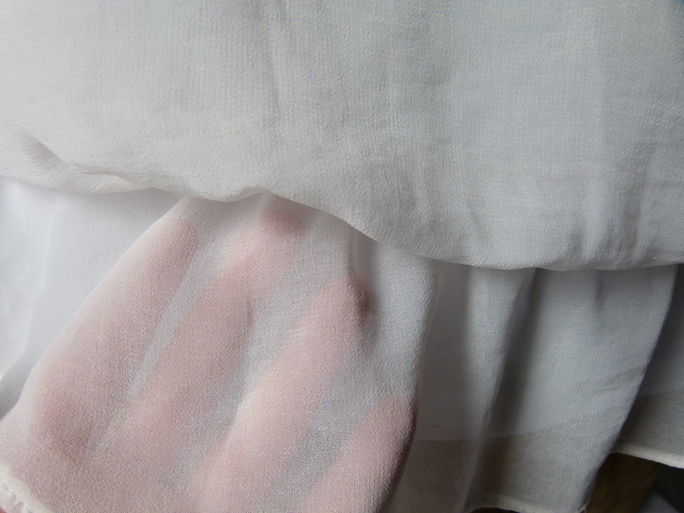 Chiffon Bluse Tunika, creme nude weiß, Boho Mori Lagenlook Granny Vintage