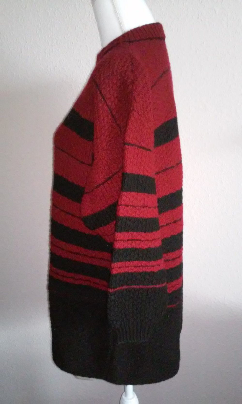 Handarbeit Pulli long Strickpullover (Strickkleid) Pullover handgestrickt Gr.40 schwarz/burgund