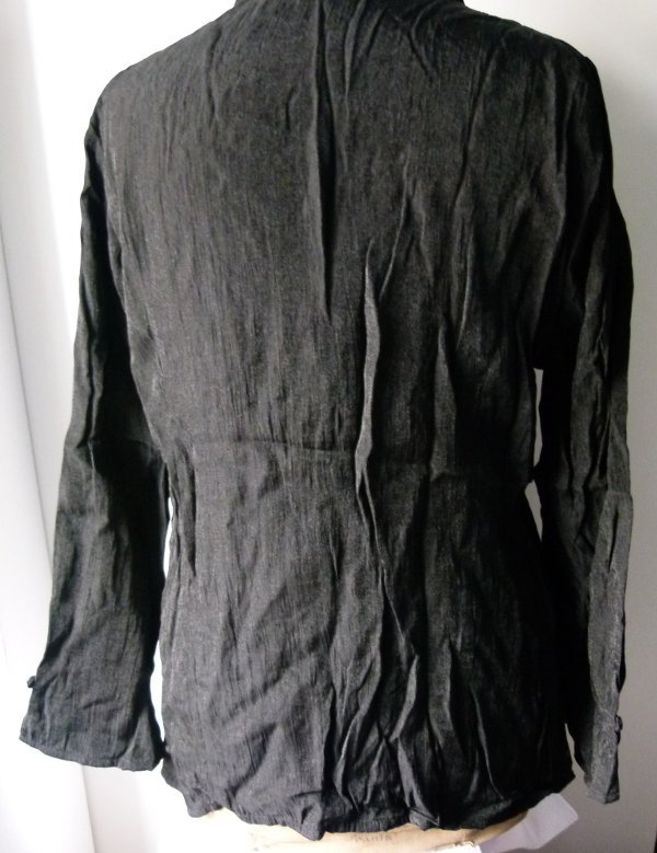 Hemdenbluse Bluse Jacke aus schwarz glänzendem Crash-Stoff, Gothic Boho Goa Festival Festlich Mori