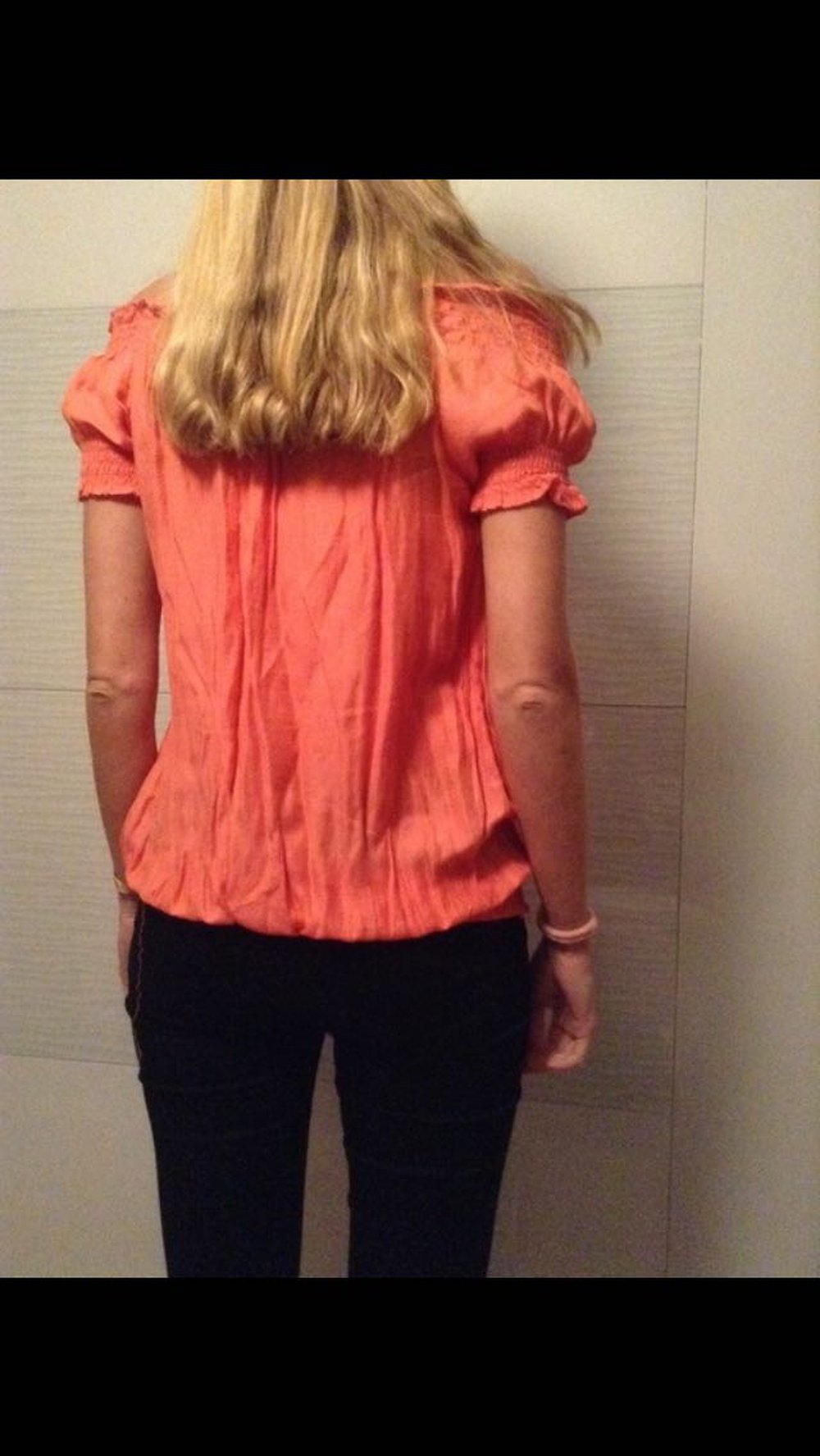 Bluse lachsfarben schulterfrei 
