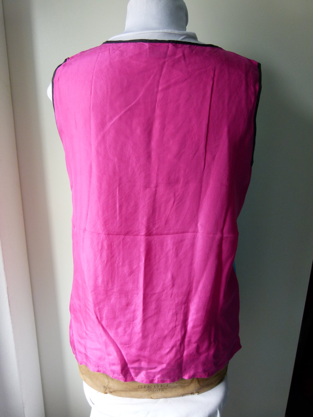 Seiden Blusentop, gelb türkis pink, aus den 80ern, Retro Vintage 80s Boho Festival Goa Hippie Colour Blocking