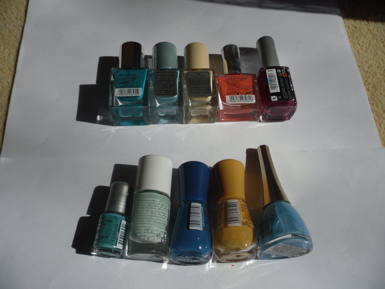 6 verschiedene Nagellacke blau, gelb, orange