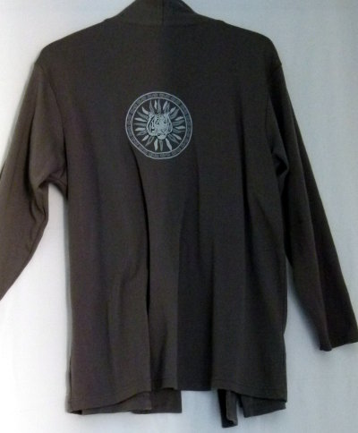 Cardigan Jacke, grau mit Tigerprint, Goa Festival Hippie Mori Boho Lagenlook 