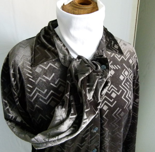 Samt Hemd Bluse, dunkelgrau anthrazit, geometrisches Muster, Boho Retro Casual Festival Goa Psy Velvet