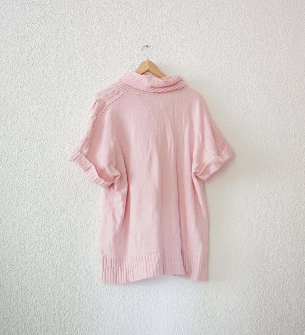 Oversized Merino Wollpullover Strick Gr. XL Longpulli Kurzarm