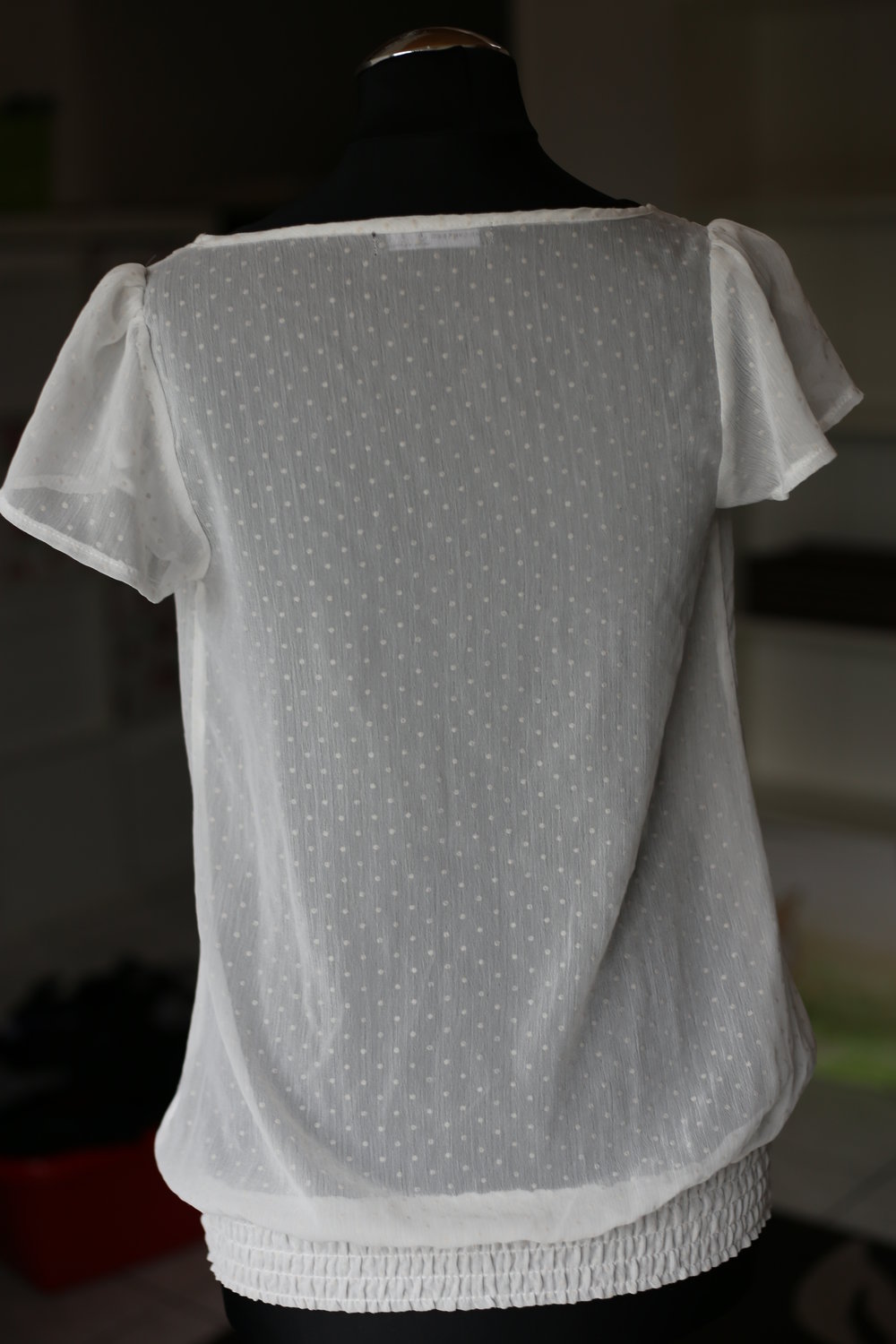 Weiße transparente Spitzenbluse 34 XS