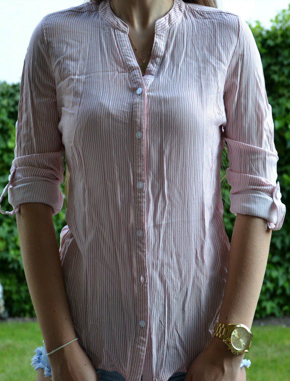 Hellrot rosa weiß gestreifte Bluse Boyfriend 36 34 XS S