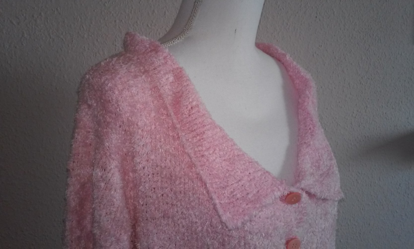 Neu Strickjacke Jacke Cardigan leichte Wolljacke Shirt Pulli rosa Handarbeit Gr.38/40