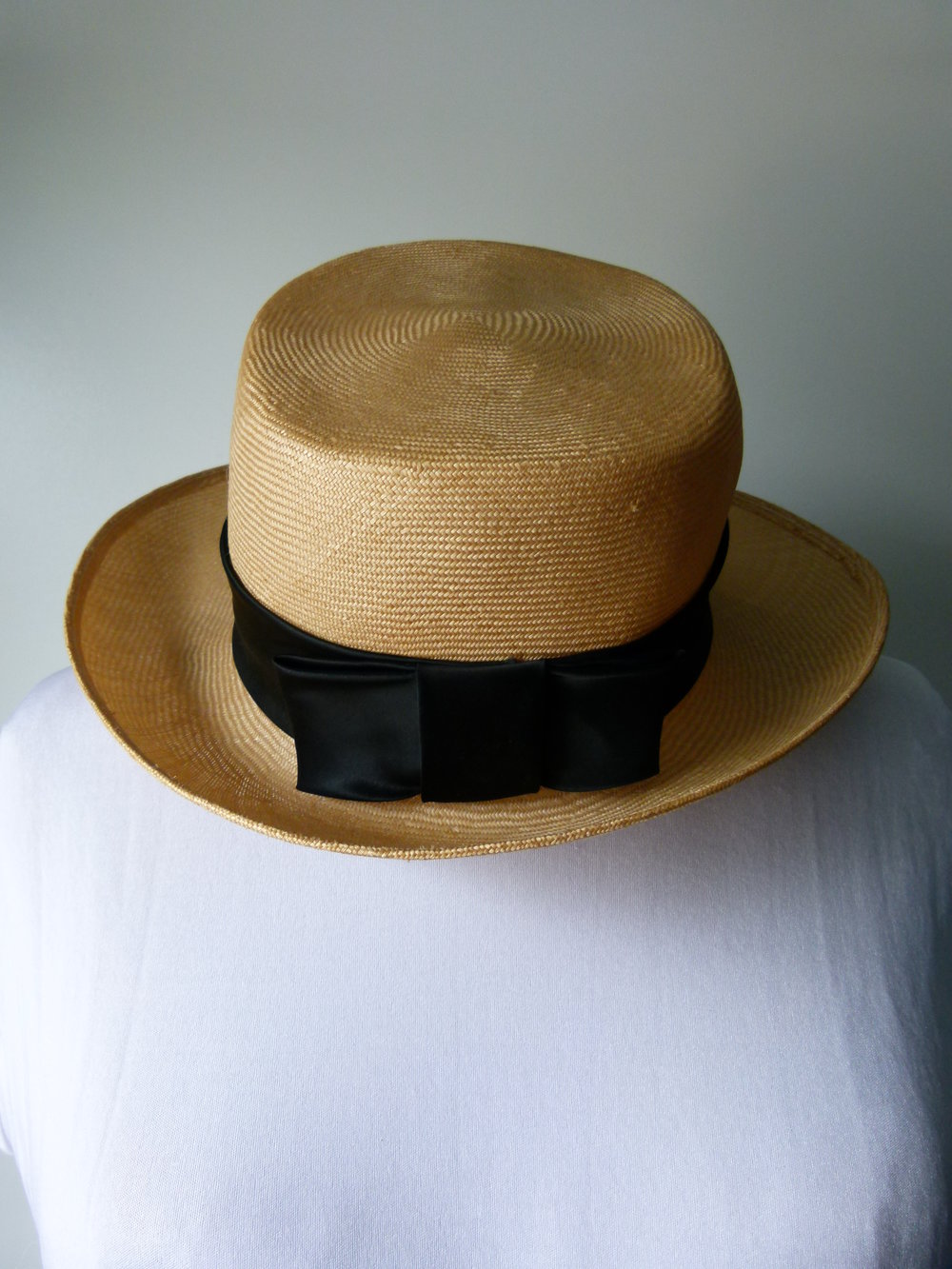 Leichter Strohhut , natur mit schwarzem Satinband, 50er Jahre, Vintage Retro Mori Goa Festival 50s Cottagecore