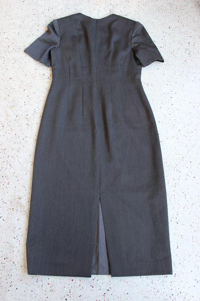 CHARLA Vintage 00er Midi Etui-Kleid Schurwolle tailliert grau 