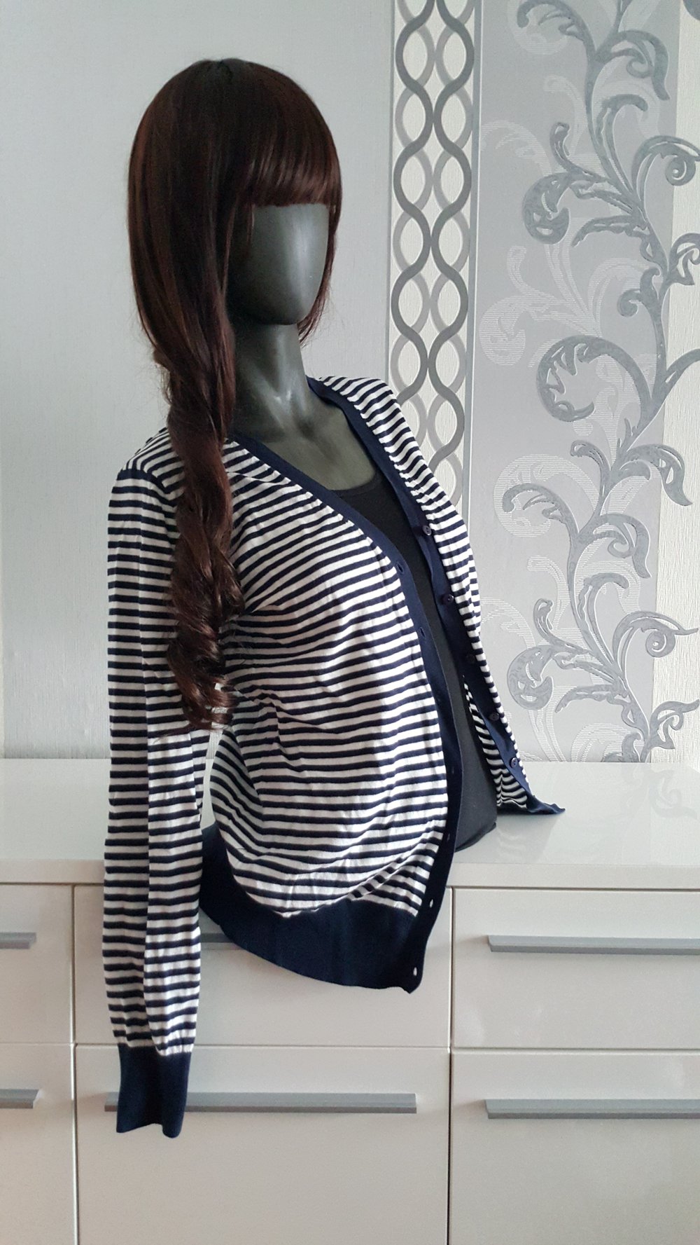 Blau weiß gestreifter Marine Cardigan 42 XL