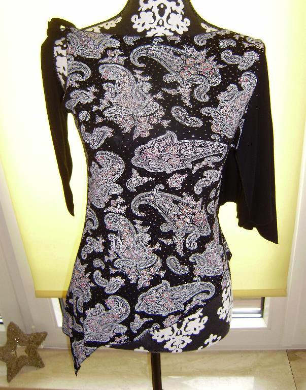 Schickes Glitzer Top Tunika von Take one in schwarz Gr. M/L asymmetrisch mit Paisley-Muster
