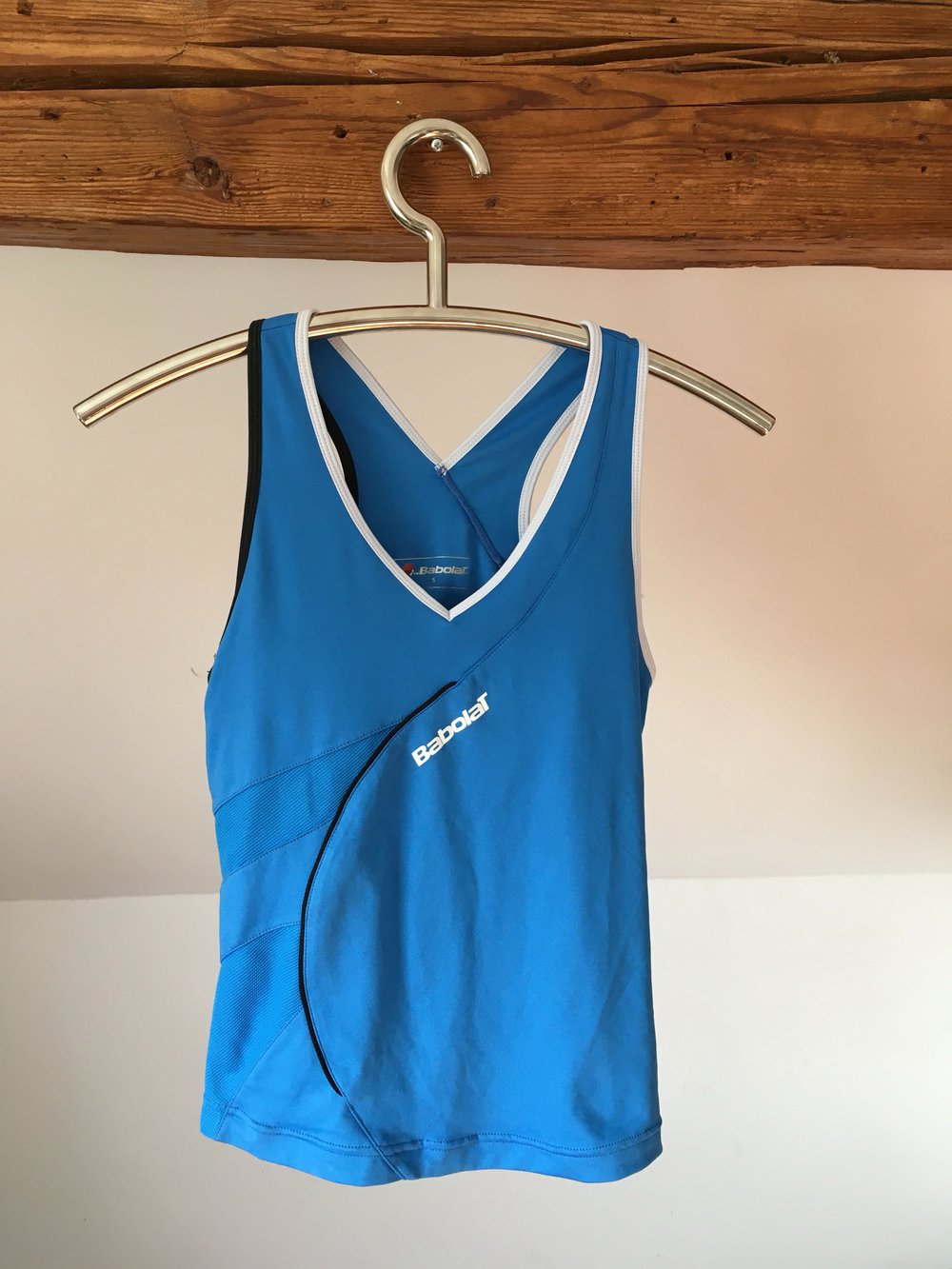 Babolat Sporttop S 36 38 blau Tennis top Fitness Shirt gym Oberteil weiß integrierter BH 