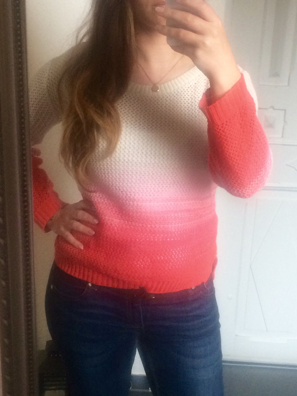 Dip-Dye Strickpullover Pulli Lachs/orange-weiss Gr. S/M