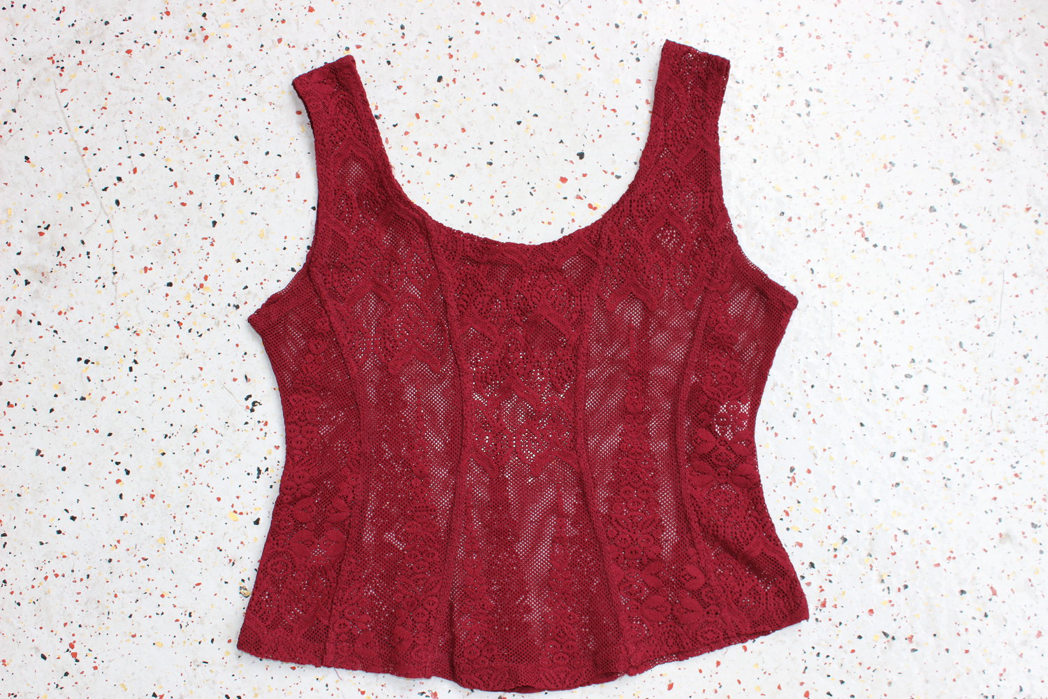 Neu! Vintage 00er Lingerie Crop Top Spitzen Stretch bordeaux