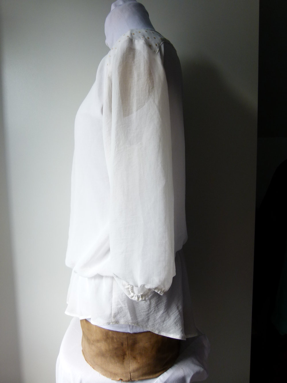 Chiffon Bluse Tunika, creme nude weiß, Boho Mori Lagenlook Granny Vintage