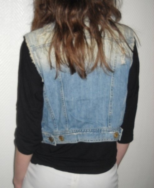 H&M Jeans Weste Nieten Studs Ombre Farbverlauf Acid moon washed Denim Jacke ärmellos XS S M 34 36 38 Used Oversized Blogger