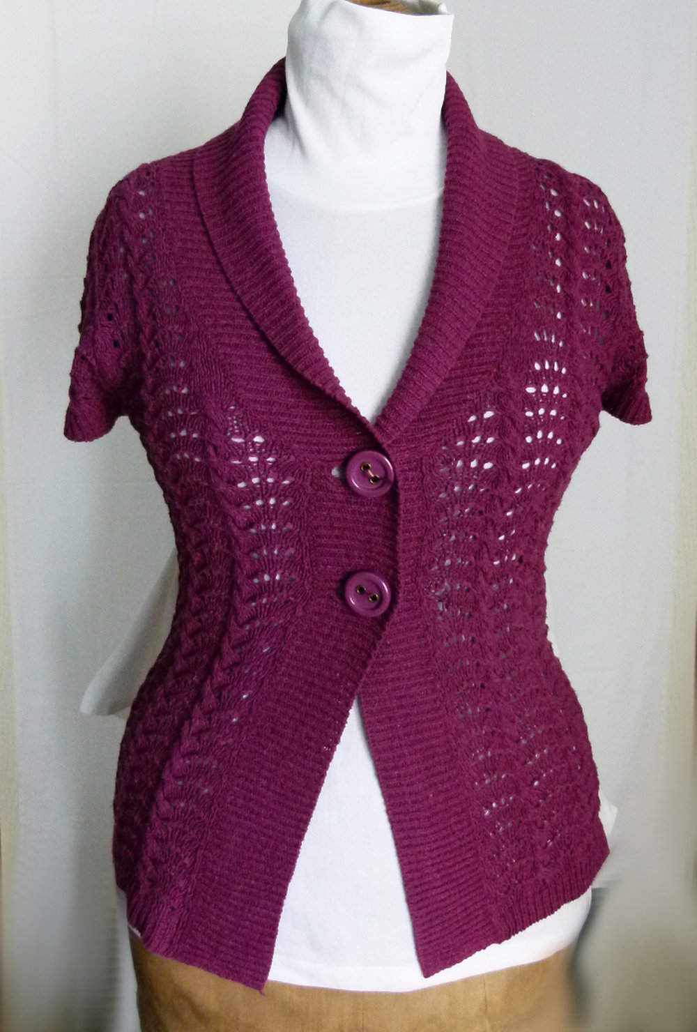 Strickjacke Cardigan, Kurzarm, violett, Mori Festival Goa Lagenlook Sommer Boho