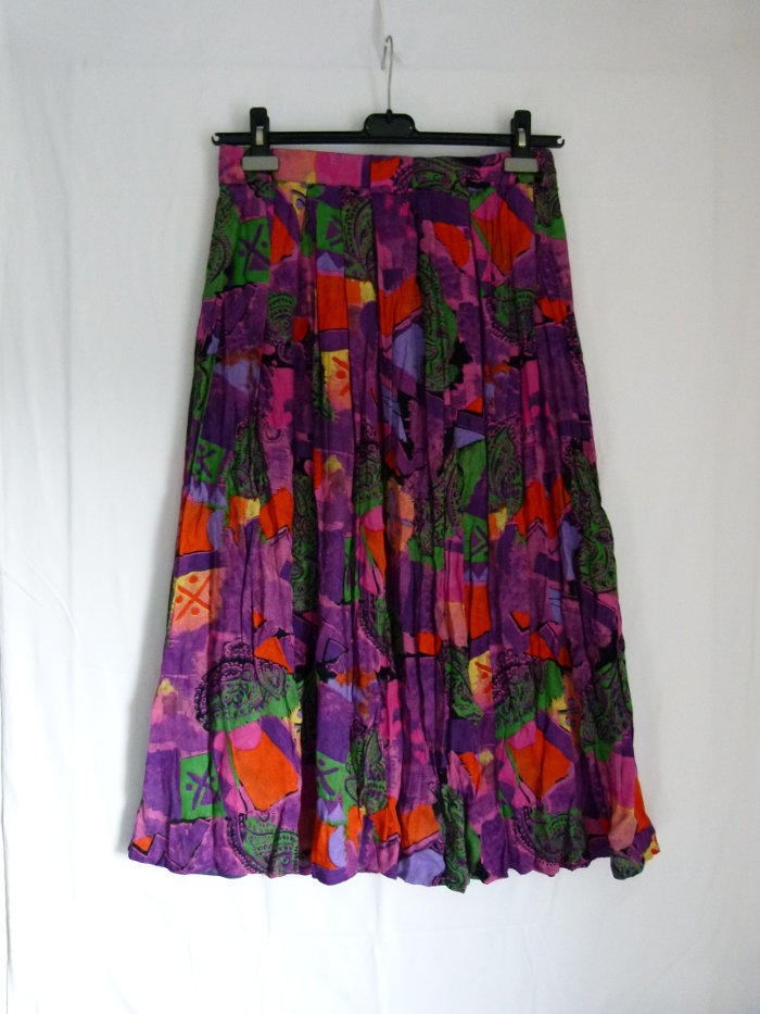 Langer Rock, violett bunt gemustert, Boho Goa Festival Hippie Retro Vintage Lagenlook Landleben Cottagecore