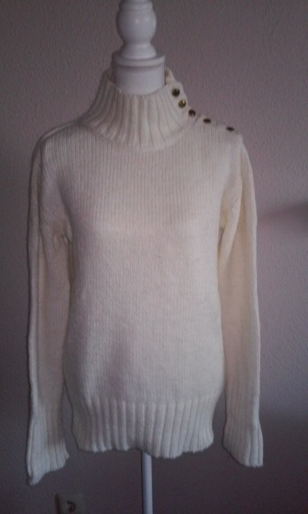 Rollkragenpullover Pullover Rolli Pulli mit großen Bündchen  mit Wolle/Alpaka in wollweiß