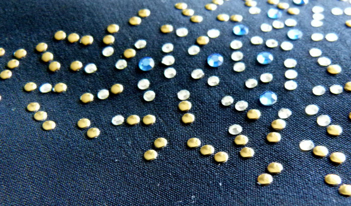 Sommer Top Tunika, nachtblau indigo gold, mit Strass-Applikation, Boho Mori Festival Goa