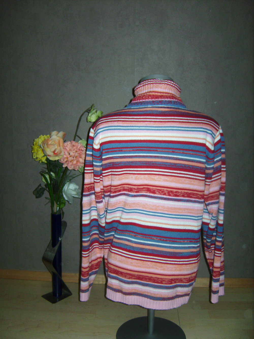 Rolli, Strickpulli, Pullover mit Rollkragen Gr. 38/40 bunt, Streifen, Langarm Pulli Beerentöne gestreift, Magenta Fresh 