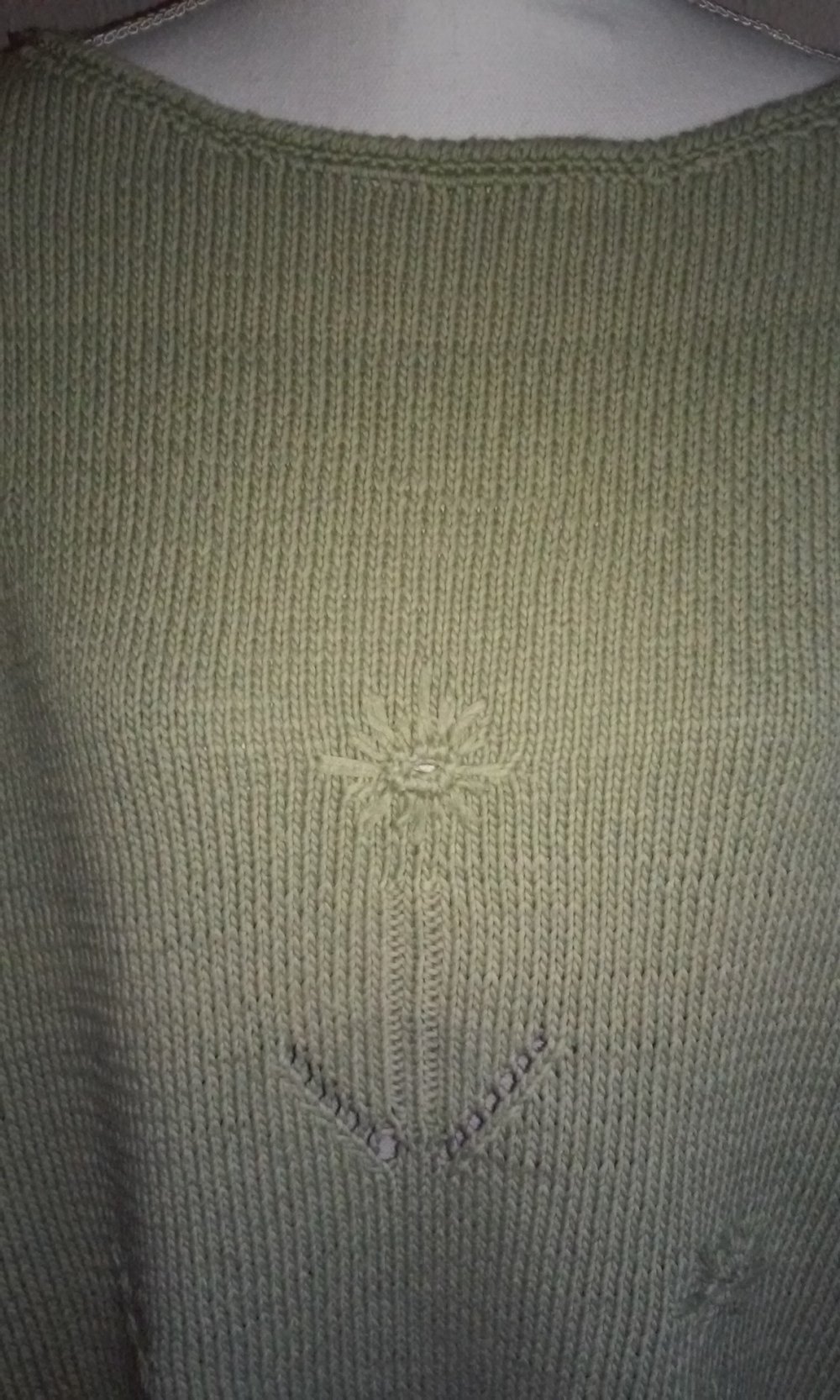 Handarbeit Pulli Baumwollpulli Strickpullover Pullover handgestrickt Gr.38/40 grau/grün