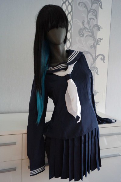 Cosplay Perücke Blau Schwarz Manga Anime