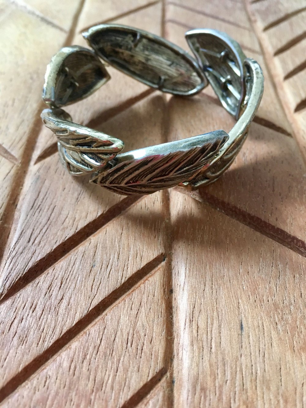 Armband Armreif elastisch unisize Gold Blätter 
