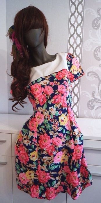 Blumen Kleid XL 40 42 dehnbar Pink Bunt Neu