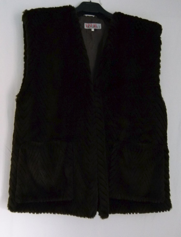 Kunstfell Weste, Oversize, dunkelbraun mit Chevron-Muster, Larp Boho Mori Steampunk Lagenlook