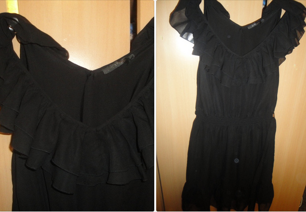 Abendkleid Klassisch Schwarz Rüschen M